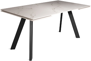 Стол обеденный LUCIEN MR 160(+40+40)x90 черный металл/ керамика белый мрамор